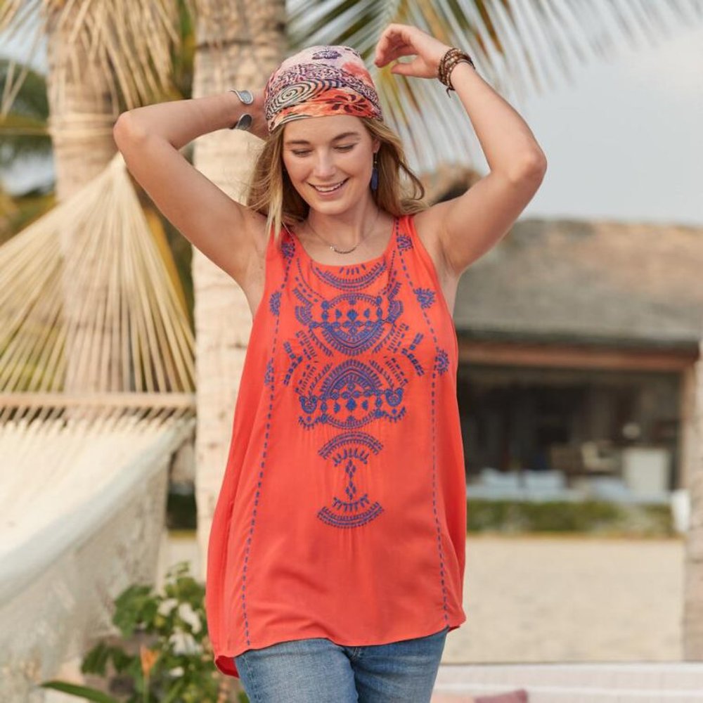 SUNDANCE Coral Mosaic Tank Tunic S NWT